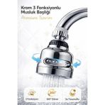 Mikasso Basınçlı ve Sıçramasız 3 Modlu 360° Döner Krom Musluk Başlığı Evye Lavabo ve Çeşme Batarya Ucu