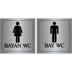 Mikasso Bay- Wc Yönlendirme Yazısı Metal Gümüş 2'li 10X10 cm