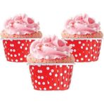 Mikasso Bens Cup Cake | Sufle Kapsülü | Muffin Kapsülü Kırmızı Puantiyeli 25 Adet (50X39MM) Kağıt Beyaz