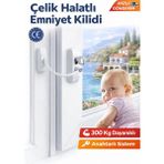 Mikasso Beyaz Çelik Halatlı Kablolu Pvc Pencere Emniyet Çocuk Güvenlik Kilidi Balkon Kapı Kilidi 1 Adet