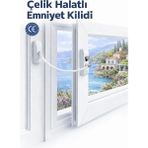 Mikasso Beyaz Çelik Halatlı Pencere Kilidi Emniyet Kilidi Çocuk Güvenlik Kilidi Cam Balkon Kapı Kilidi