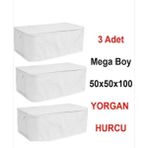 Mikasso Beyaz Renk Hurç 3 Adet Çeyizlik Büyük Boy Yorgan Döşek Battaniye Yastık Hurcu 100 x 50 cm Tela 50 x