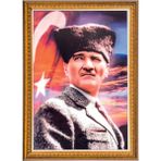 Mikasso Çerçeve Varaklı Atatürk Portresi Duvara Monte 50X70 cm İNT-029 Ahşap Turuncu - Çok Renkli
