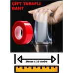 Mikasso Çift Taraflı Bant Şeffaf Silikon Bant Güçlü Yapıştırıcı Montaj Bandı 20MM x 10 Metre