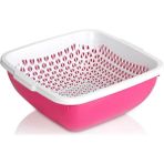 Mikasso Çok Amaçlı Süzgeç 4 Litre Süzgeçli Kase Süzgeç + Kare Kase 4 Litre Ikili Set Pembe Plastik
