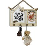 Mikasso Dekoratif Ahşap Home Kapı Anahtarlığı ve Askılığı 4 Kancalı 17CMX26CM Ahşap Çok Renkli