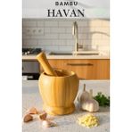 Mikasso Doğal Bambu Ahşap Havan Sarımsak Ezeceği - 10 x 10 cm Ahşap