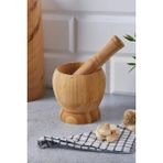 Mikasso Doğal Bambu Ahşap Sarımsak Ezeceği Havan Orta Boy Ahşap