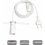 Mikasso E14 Duylu 2 Metre Arapuarlı, Tuz Lambası Duyu Yaylı (2x0,50) (Beyaz) 65W