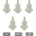 Mikasso E27 Duy Geçmeli Yarım Diş Avize, Abajur, Lambader Duyu Halkalı - Bakalit Beyaz (250V-4A) 5 Adet