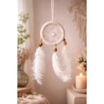 Mikasso El Yapımı Dantel Dream Catcher Düş Kapanı 8cm 1 Adet Tüylü Asmalık Duvar ve Araç Süsü Beyaz Iplik - Çok Renkli