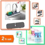 Mikasso Esnek Musluk Lavabo Matı + Deterjan Hazneli Bulaşık Fırçası - 2li Set QRS123 Plastik Çok Renkli