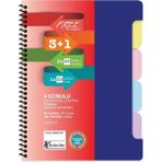 Mikasso Free Subject 18,5*25CM 3+1 X25=100 Yaprak Ayraçlı Defter 3 Kareli 1 Çizgili Sert Spiralli Kareli 100 - Çok Renkli
