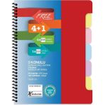 Mikasso Free Subject 18,5*25CM 4+1 X25=125 Yaprak Ayraçlı Defter 4 Kareli 1 Çizgili Sert Spiralli Kareli 120 - Çok Renkli