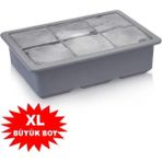 Mikasso Gri Silikon 6'lı Kare Buz Kalıbı - 6 Bölmeli Buzluk 5cm Dev Buz Küpleri - Sunum Buz Küpü Silikon