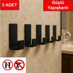 Mikasso Güçlü Yapışkanlı Çok Amaçlı Plastik Askı Kapı Arkası Askılık Mutfak Askı 5 Adet Siyah