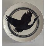 Mikasso Hare Den Uçan Siyah Turna. Çini Duvar Tabağı. Duvar Süsü. Servis Tabağı. Çap 25 Cm. Seramik Siyah - Çok Renkli