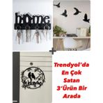 Mikasso Home Anahtarlık + Kuşlu Kapı Süsü+ Modern Dört Kuş Ahşap Siyah - Çok Renkli