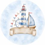 Mikasso Isme Özel Denizci Tema Yuvarlak Bebek Kuşe Sticker/ Etiket 4 cm 70 Adet - Çok Renkli
