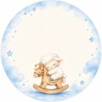 Mikasso Isme Özel Kuzu Tema Yuvarlak Bebek Kuşe Sticker/ Etiket 4 cm 70 Adet - Çok Renkli