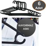 Mikasso Kaydırmaz Elbise Askısı Fular Askısı Gömlek Tişört Askısı Kırılmaz 6 Adet Set Siyah Pantolon Askı Pl