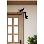 Mikasso Kedi Kapı Pervaz Kenar Süsü Sağ (25X25 Cm) Siyah Ahşap Duvar Dekoru - Ev Süsü Ahşap Siyah - Çok Renkli