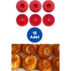 Mikasso Kırmızı 12'li Silikon Mini Kek Kalıbı - Muffin Kalıbı 12 Adet Göbekli Kek Kalıbı Silikon Kırmızı