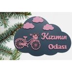 Mikasso Kızımın Odası Bulut Bisiklet Temalı Duvar Dekor Kapı Süsü Ahşap Gri - Çok Renkli