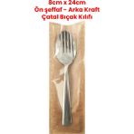 Mikasso Kraft Ön Pencereli Çatal Kaşık Bıçak Kılıfı 100 Adet - 8cm x 24CM Tek Kullanımlık Kraft 8 x 27