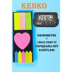 Mikasso Kronometreli Öğrenci Ders Çalışma Saati + Post-It Yapışkanlı Not Kağıdı 9 Renk 180'LI Kalp Model Yap - Çok Renkli