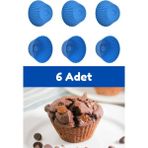 Mikasso Mavi 6'lı Silikon Mini Browni Kalıbı - Muffin Kalıbı 6 Adet Cupcake Kek Kalıbı Silikon Mavi