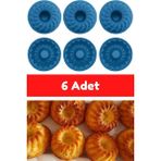 Mikasso Mavi 6'lı Silikon Mini Kek Kalıbı - Muffin Kalıbı 6 Adet Göbekli Kek Kalıbı Silikon Mavi