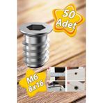 Mikasso Metal Düz Dişli Dübel Ahşap Dübeli M6 8X16 Diş Çinko Mobilya Bağlantı Ünite Birleştirme (50 Adet) Be