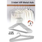 Mikasso Metal Elbise Kıyafet Askısı,3 Adet, Giysi Askısı,pantolon Askısı Tel Askı Vıp Metal Metalik Tr