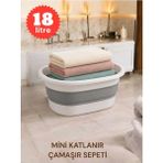 Mikasso Mini Katlanır Çamaşır Sepeti 18 Litre Plastik Gri 33 x 48 Tr