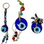 Mikasso Nazarlık Set Duvar Dekoru + Anahtarlık + Magnet El Yapımı Cam Hediyelik Set Cam Çok Renkli