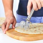 Mikasso Paslanmaz Çelik Çift Başlıklı Pizza Mantı Börek Hamur Kesici Hamur Şekillendirme Kesme Bıçağı Çeyiz