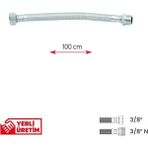 Mikasso Paslanmaz Çelik Flex Hortum 3/8 - 3/8 Nipel Bağlantı Taharet Hortumu 100 cm Gri