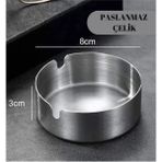 Mikasso Paslanmaz Çelik Mini Mat Açık Yuvarlak Model Küllük Dekoratif Kül Tablası 8 cm Küllük Metal Metalik