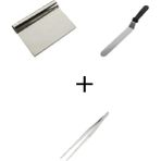 Mikasso Pasta Sıvama Spatulası + Çelik Spatula Hamur Kazıyıcı+ Masterchef Cımbız 3 Lü Set Çelik Siyah