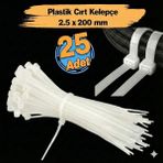 Mikasso Plastik Cırt Kelepçe 2.5X200 mm (25 Adet) - Hasır Çit Montajı ve Sabitleme Için Kablo Bağı - Beyaz
