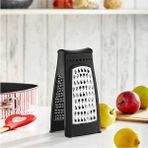 Mikasso Qlux Rende Paslanmaz Çelik Rende 2 Taraflı Rende Havuç Peynir Salata Elma Lahana L-00668 Siyah Çelik