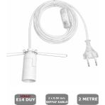 Mikasso Şeffaf Kablolu E14 Yaylı Beyaz Duylu, Tuz Lambası Duyu 2 Metre Arapuarlı (2x0,50) 65W
