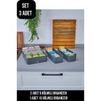 Mikasso Şık 3'lü Set Organizer | 2 Adet 5 Bölmeli,1 Adet 15 Bölmeli Saat,takı,çorap Çekmece Düzenleyici Plas