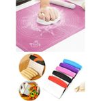 Mikasso Silikon Hamur Açma Matı (50*40) ve Hamur Kesme Spatula Seti Silikon Ekru