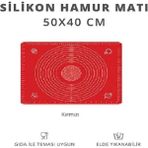 Mikasso Silikon Ölçülü Çok Amaçlı Hamur Açma Matı Kırmızı Renk 50 x 40 cm Hamur Matı Silikon