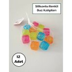 Mikasso Silikonlu Renkli Küp Buz Kalıpları 12 Adet Buz Kalıbı, Buz Küpleri Renkli, Pratik Buzluk 12 Adet Sil