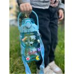 Mikasso Smile Ayıcık Model Su Matarası Su Şişesi Suluk 1000ML Bpa Içermez Suluk 3D Sticker Hediye Mavi Plast