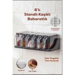 Mikasso Stantlı 6'lı Siyah Tezgah Üstü Kaşıklı Baharat Takımı Yapışkanlı Duvara Monte Plastik