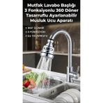 Mikasso Su Tasarruflu Krom 3 Fonksiyonlu Döner Musluk Ucu Mutfak Evye Banyo Lavabo Çeşme Batarya Aparatı